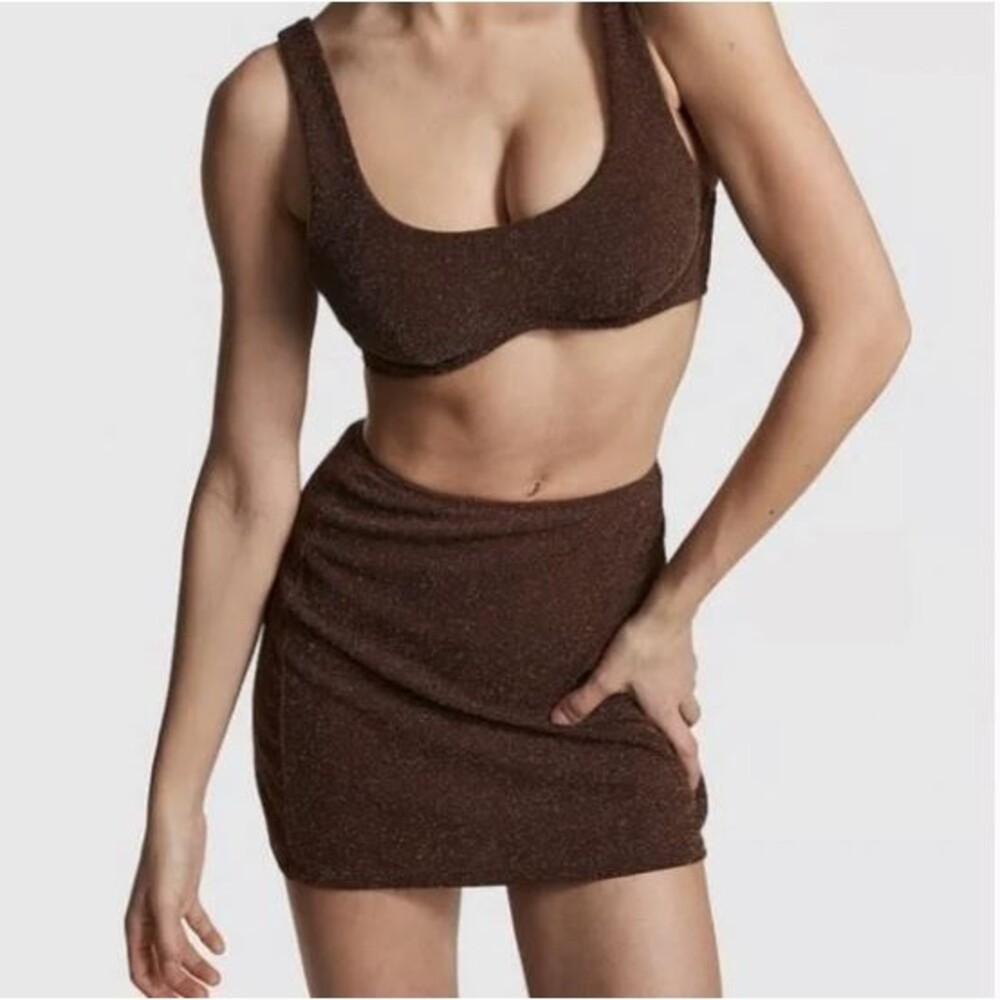 Victoria’s Secret PINK Brown Shimmer Cover‑Up Skirt M NWT Metallic Swim Beach